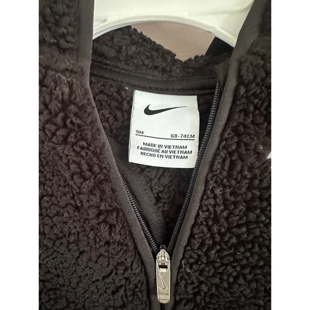 Nike Baby Sherpa Fleece Bunting Pram‎ Suit Hooded One Piece Black 9M